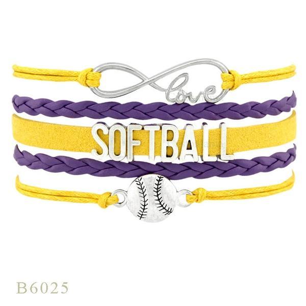 Perforated letters SOFTBALL baseball braided bracelet