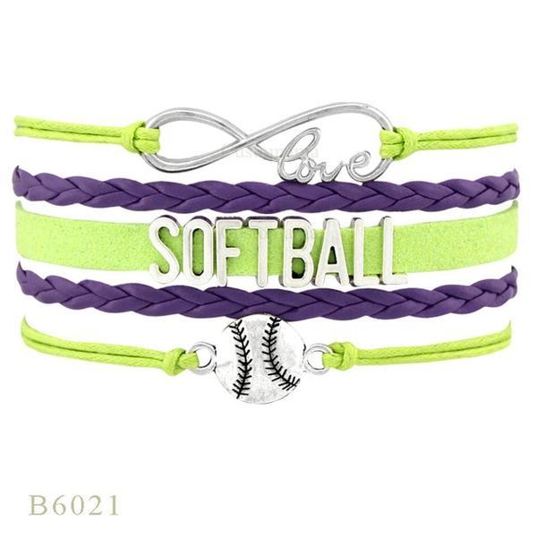 Perforated letters SOFTBALL baseball braided bracelet