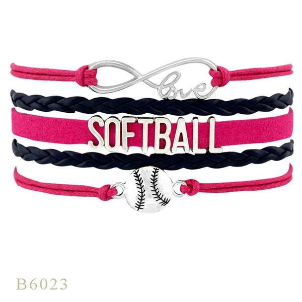 Perforated letters SOFTBALL baseball braided bracelet