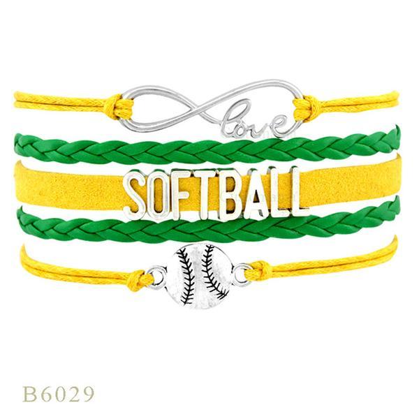 Perforated letters SOFTBALL baseball braided bracelet