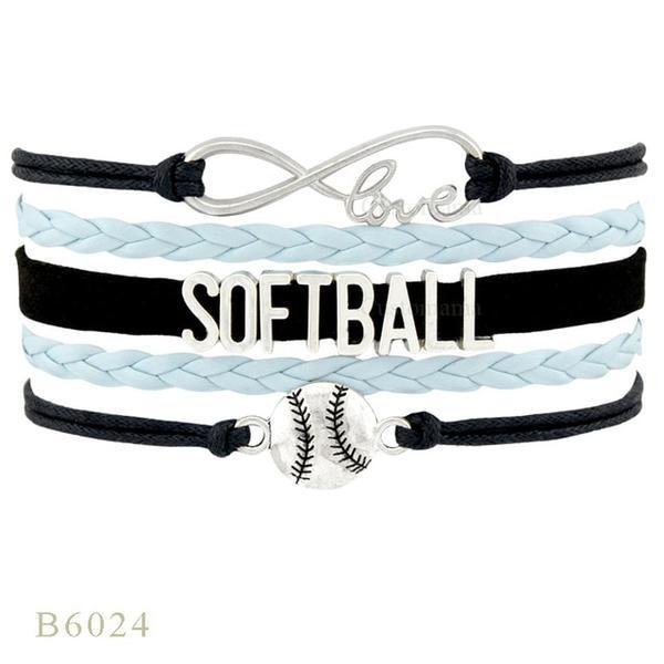 Perforated letters SOFTBALL baseball braided bracelet