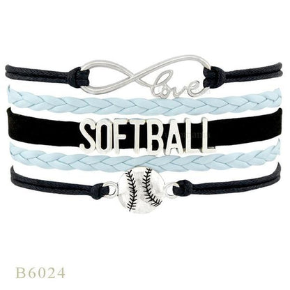 Perforated letters SOFTBALL baseball braided bracelet