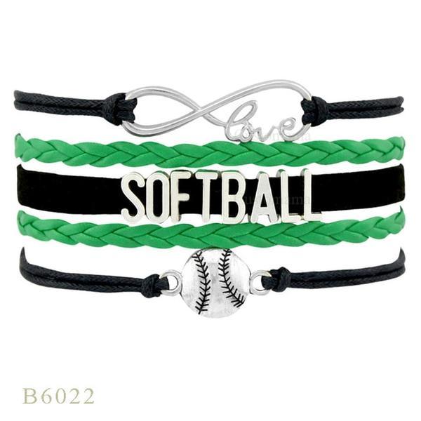 Perforated letters SOFTBALL baseball braided bracelet