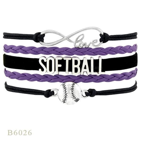 Perforated letters SOFTBALL baseball braided bracelet