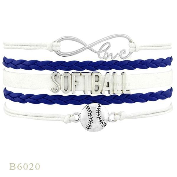 Perforated letters SOFTBALL baseball braided bracelet