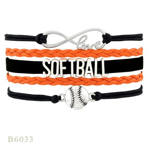 Perforated letters SOFTBALL baseball braided bracelet