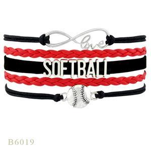 Perforated letters SOFTBALL baseball braided bracelet