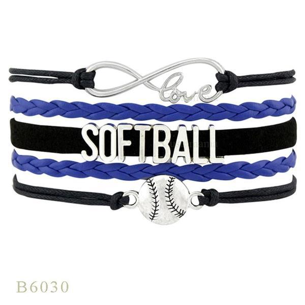 Perforated letters SOFTBALL baseball braided bracelet