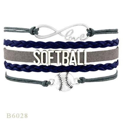 Perforated letters SOFTBALL baseball braided bracelet